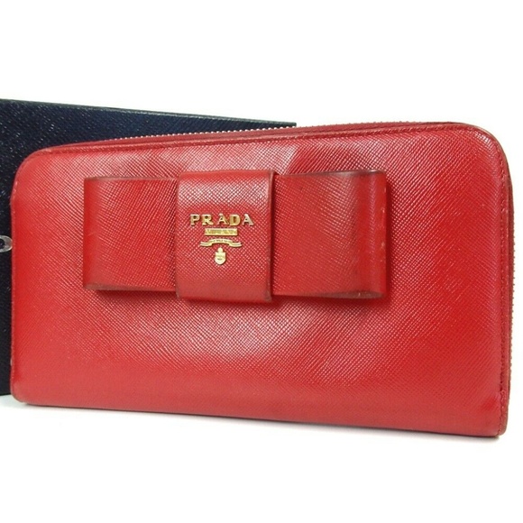 PRADA Ribbon Bow SAFFIANO Zip Clutch Wallet in Box - Picture 1 of 15